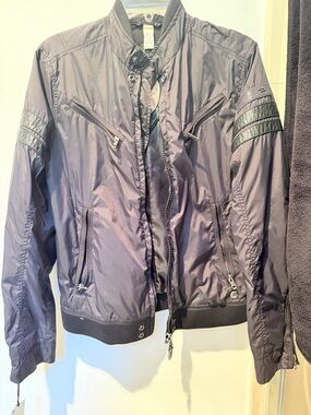 Diesel Black Leather Patch Jacket with Red Logo Accent